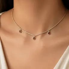 Gargantilha Choker Luxo com Gotas Vermelhas Cravejadas Semi-Joia Feminina