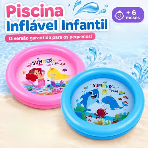 Piscina Infantil Inflável 2 Anéis 28 Litros 60cm — Bebê Rosa Azul PVC Resistente Menino Menina