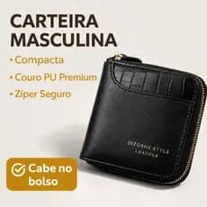 Carteira Masculina Zíper Couro PU 5 Porta-Cartões Moedas Compacta Elegante Presente Masculino