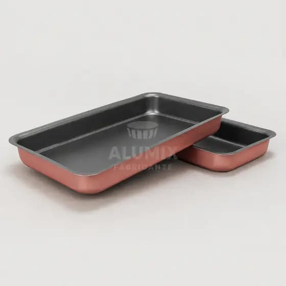 ASSADEIRA Nº1 ANTIADERENTE – BOLO, TORTA ROSE/GRAFITE | ALUMIX – 29,5 X 20,5 X 3,5 - COM NOTA FISCAL