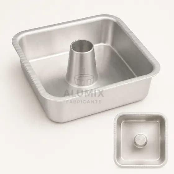 FORMA DE PUDIM E BOLO QUADRADA COM FURO CENTRAL ALUMIX 15X6 - CABE NA AIR FRYER - COM NOTA FISCAL