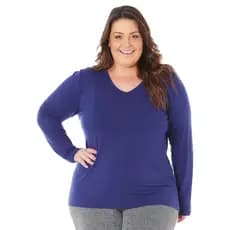 Blusa Feminina Plus Size Elegante Manga Longa Decote V 1129-DROP