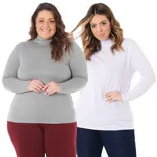 Kit com 2 Blusas Femininas Cacharrel Plus Size de Gola Alta 1130-K2-DROP