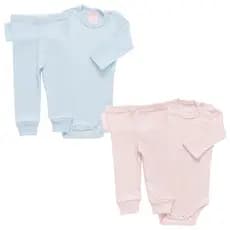 Kit 2 Conjuntos Canelados Bebê Body e Calça Macio RN a GG
