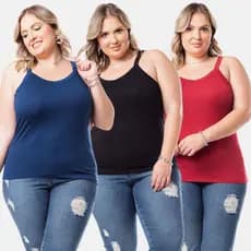 Kit 3 Regatas Femininas Plus Size Viscolycra Confortável Básica 1123-K3-DROP