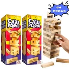 Kit 2 Caiu Perdeu Torre de Madeira Com 54 Peças Desenvolve Coordenação Motora e Equilibrio