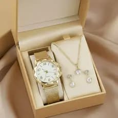 Relógio Feminino+ Colar Pingente Brincos Folheado A Ouro 18k