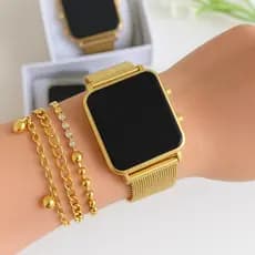 Relógio Digital Led De Pulso Feminino Quadrado Com Pulseira Presente Maes