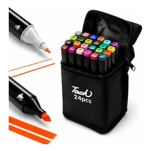 Kit Canetinha Touch 24 Cores Marcador Ponta Dupla Estojo