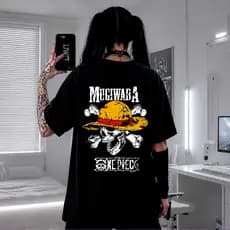 Camiseta Anime One Piece Caveira Mugiwara Oversized Premium Streetwear / Academia / Casual