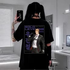 Camiseta Anime Solo Leveling Woo Jinchul Oversized Premium Streetwear / Academia / Casual