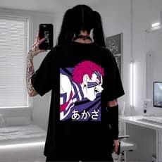 Camiseta Anime Demon Slayer Akaza Oni Rosa Oversized Premium Streetwear Casual Academia Treino