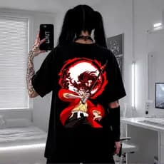 Camiseta Anime Demon Slayer Yoriichi Tsugikuni Oversized Premium Streetwear Casual Academia Treino