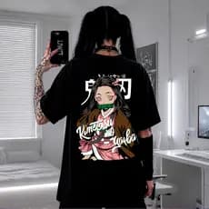 Camiseta Anime Demon Slayer Nezuko Oversized Premium Streetwear Academia Casual