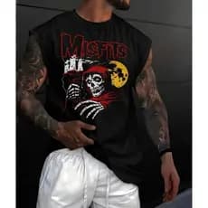 CAMISETA OVERSIZED REGATA MACHÃO MASCULINO BANDA DE ROCK MISFIT STREETWEAR EM 100% ALGODÃO UNISSEX LONGLINE LANÇAMENTO