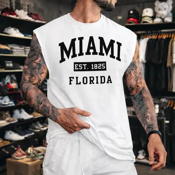 Regata masculina oversized MIAMI FLORIDA algodão camiseta over treino corrida academia lançamento estilosa envio 24hs