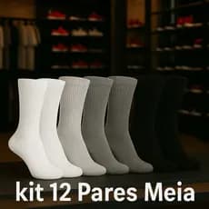 Kit 12 Pares meia Masculina Estilosa cano Médio alto Meia Grossa  100% Algodão 37-43 Leve Macia Confortável