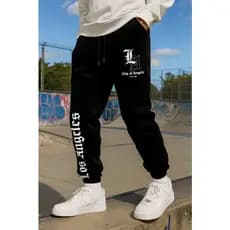 CALÇA DE MOLETOM UNISSEX LOS ANGELES STREETWEAR ESTILOSA FLANELADA ALGODÃO ESTAMPADA CORDÃO AJUSTE ENVIO IMEDIATO