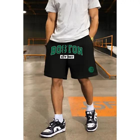 BERMUDA MOLETOM MASCULINA SHORT ESPORTIVO BASQUETE JOGAGOR AMERICANO BOSTOM ALGODÃO LANÇAMENTO