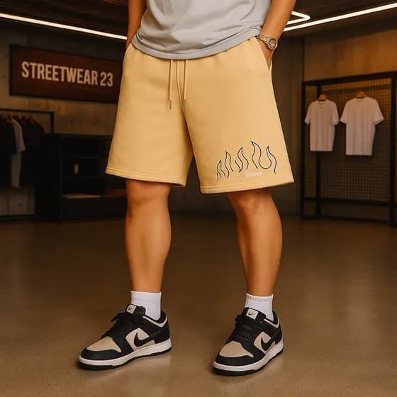 Bermuda Moletom Levinho Short masculino Streetwear Shortinho Flanelado Fire Tecido Premium linha Premium