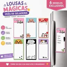 Imã de Geladeira Lousa Magnética Planner de Anotações Brinde Caneta Quadro Branco com Apagador e Imã Papelaria Criativa