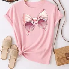 Camiseta Feminina basica  Estampa Oculos e Laço  blusa algodão presente promoção envio rapido