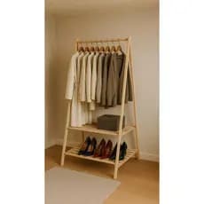 Arara P/ Roupas Madeira Leve Multiuso C/ Porta Sapatos Promo