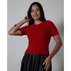 Blusa Feminina Tricot Básica Camiseta Manga Curta Tricô Elegante Sem transparência Moda Verão