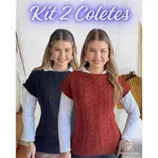 Kit 2 Colete Trança Feminino Tricot Detalhe em Trança Gola Redonda Tricô Moda Outono/Inverno