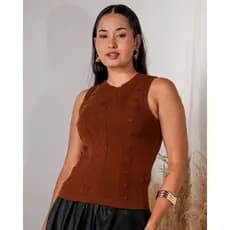 Blusa Regata Feminina Tricot Gola Redonda Sem Manga Tricô Moda Verão