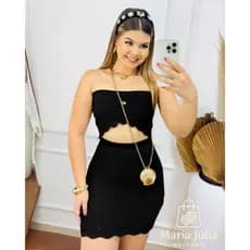Conjunto Feminino Tricot Saia Rendada Forrada e Cropped Tricô Modal Elegância e Conforto Moda Verão