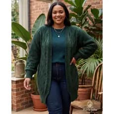 Cardigã Feminino Tricot Casaco Manga Longa Aberto Detalhe em Textura Tricô Moda Inverno