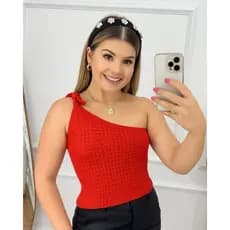 Blusa Feminina Mula Manca Detalhe Nó Tendencia do Verão Zero Transparência Fio Modal