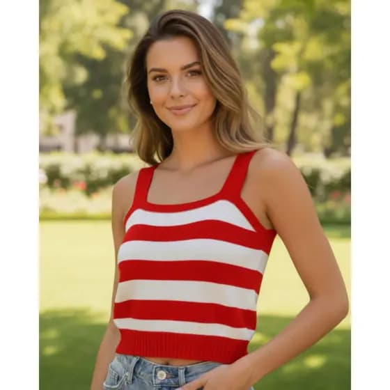 Blusa Croped Regata Tricot Feminina Listrada de Alça Grossa Trico Verão