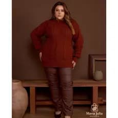 Blusa Feminina Tricô Plus Size Detalhes em Trança Tamanho Grande Feito Tricot Inverno