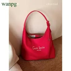 Estilo Sul Chio2nd Flower Season [Tote Bag] Bolsa de ombro portátil Casual com textura de lona vermelha feminina de gran