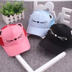 Boné de Beisebol Infantil Moderno com Pérolas e Desenho de Gato, Boné de Bico de Pato com Proteção Solar para Meninos e