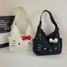 Bolsa de Lona KT com Estampa de Desenho Animado para Mulheres, Bolsa de Mão para Estudantes e Festas, Mochila Casual de