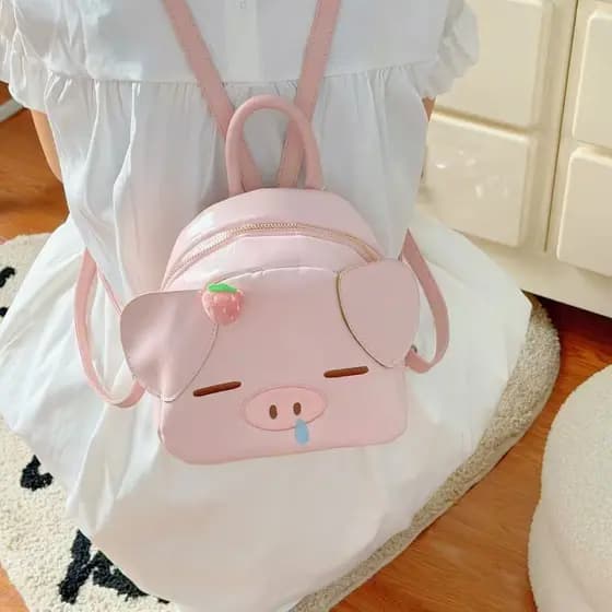 Mochila fofa rosa em formato de porquinho para meninas, mochila casual para o dia a dia, compacta e requintada, delicada