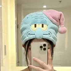 Boné de cabelo seco de polvo fofo Bob Esponja Calça Quadrada Anime Mercadoria Coral Fleece Chapéu Engrossado Lenço Absor