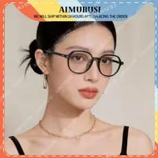 (AIMURUSI) Óculos Redondos Formais Exclusivos Para Mulheres , Vintage Coreano , TR90 , Leves Anti-Luz Azul , Proteção Fe