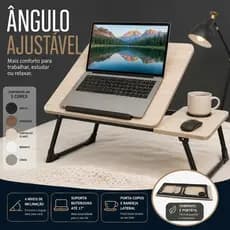 Mesa Notebook Ajustável Dobrável Multifuncional P/ Estudo Refeição Cama Sofá Portátil C/ Porta Copos