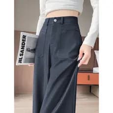 Retro azul escuro Denim algodão calças de perna larga feminina primavera outono estilo cintura alta mais magro olhar Dra