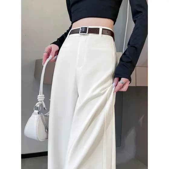 Calças de terno branco feminino verão 2026 novo estilo High-End Drape em linha reta solta esfregar Casual estreito calça