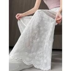 Branco crochê oco renda flor calças de perna larga feminino verão Design fino solto Casual protetor solar calças legais