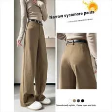 Cáqui Machete terno calças femininas primavera verão novo estilo cintura alta Drape Sycamore calças pequenas estreitas B