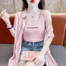 Protetor solar roupas femininas verão estilo fino 2026 novo estilo listrado camisa estilingue exterior de duas peças lev