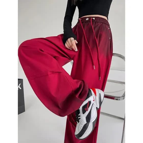 Encore vermelho Tie-Dye gradiente macacão feminino primavera outono estilo americano cintura alta solto mais magro olhar