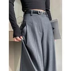 High-End cinza terno calças femininas verão 2026 novo estilo em linha reta cintura alta Drape mais magro olhar estreito