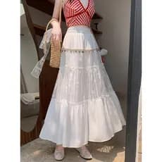 Saia de bolo com costura de renda branca feminina verão pequena cintura alta Drape a linha saia plissada bainha grande s